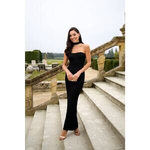 NWT Everyone Loves The Weekend Black Paris Scarf Maxi Dress Small